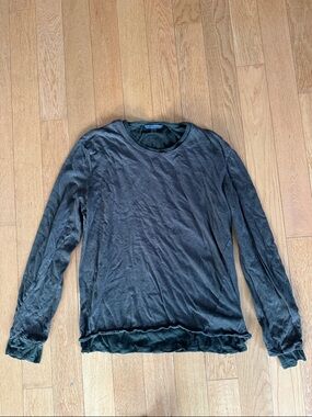 John Varvatos Men's double Long Sleeve Crew Neck Shirt Charcoal Gray